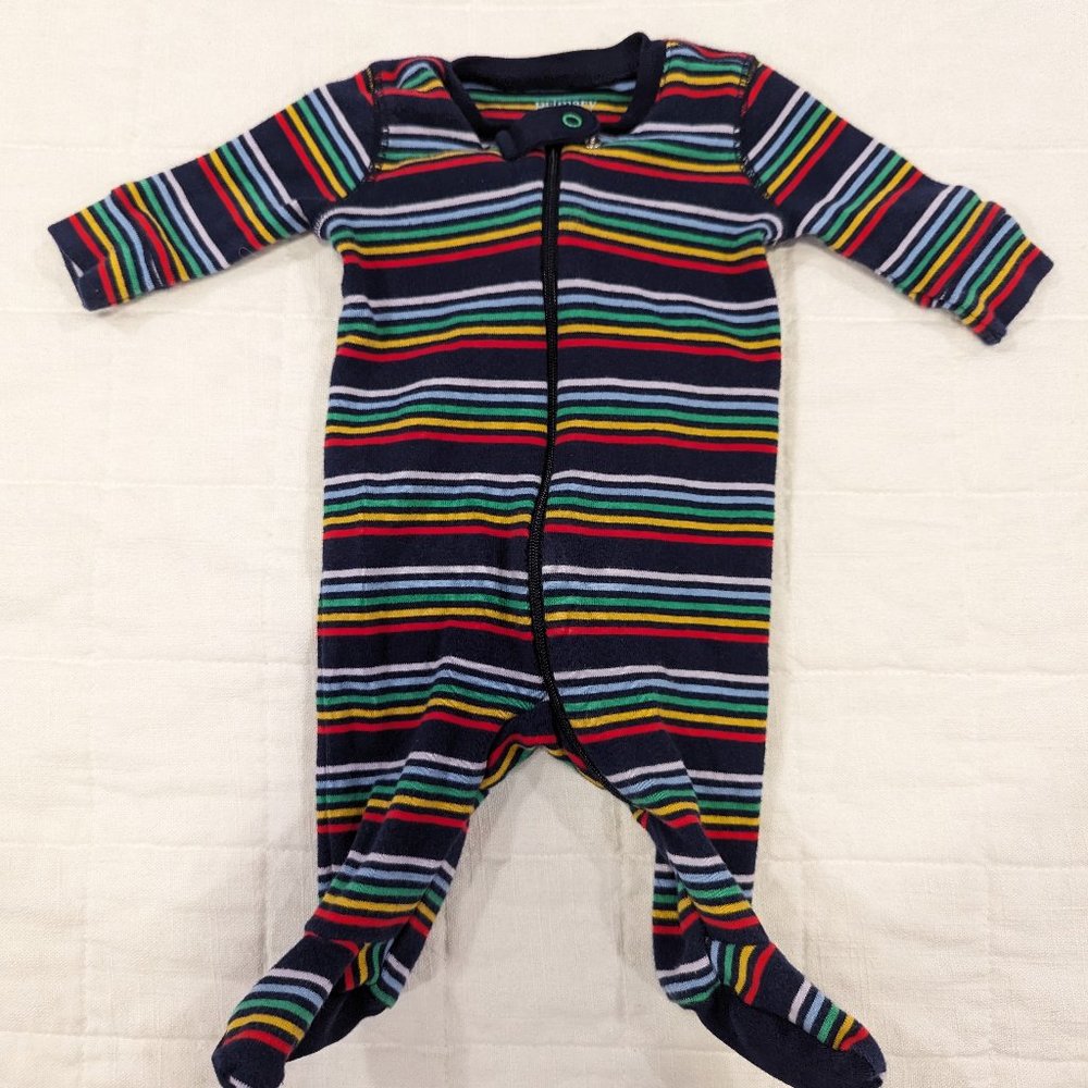 Primary Organic Cotton Rainbow Stripe Newborn Footie Pajamas EUC